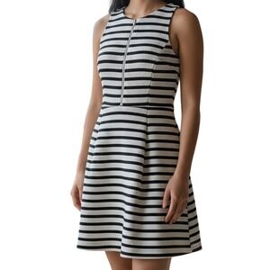 EXPRESS Textured Skater Dress Stripe Mini Quarter Zip Black‎ NWOT  Size 6